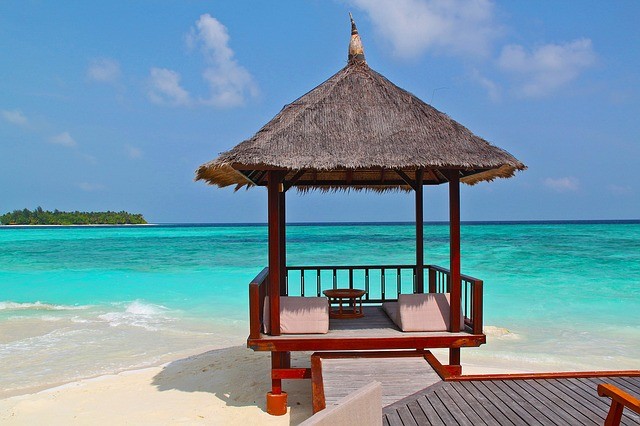 Strandhut, zonvakantie, strand