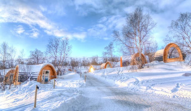 Winter sneeuw Noorwegen landschap huizen