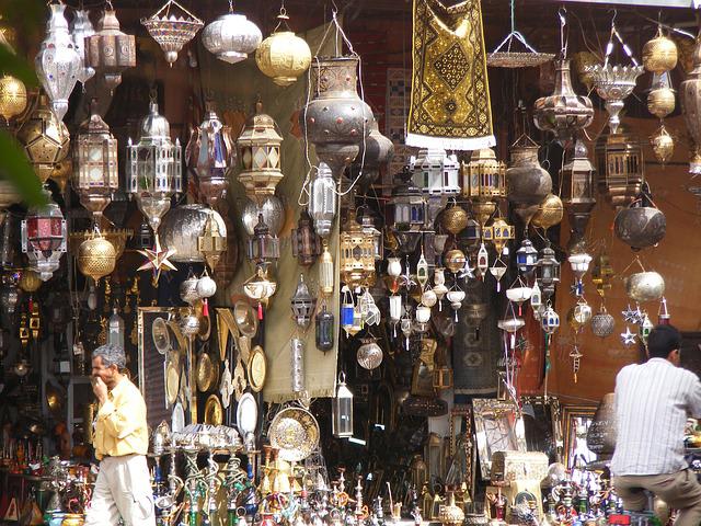 Marokko Marrakech winkel lampen bazaar